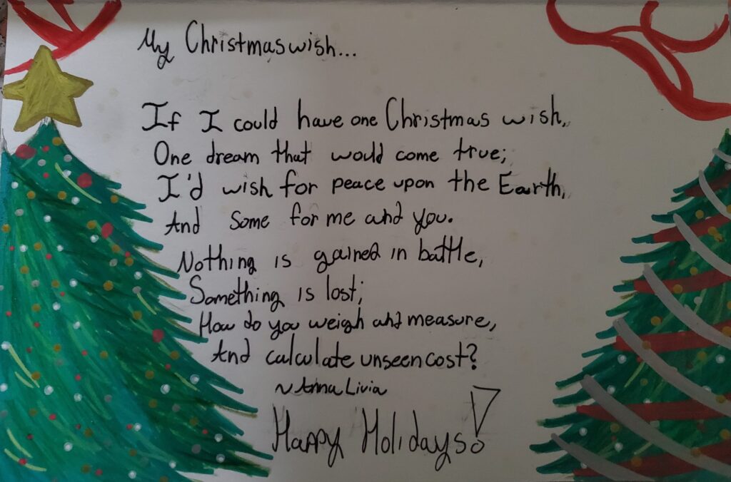 Holiday card artwork submission by Kasper from Spryfield, Halifax (Chebucto Connections)