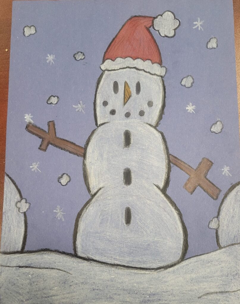 Holiday card artwork submission by Leah from Thunder Bay (Shkoday Abinojiiwak Obimiwedoon)