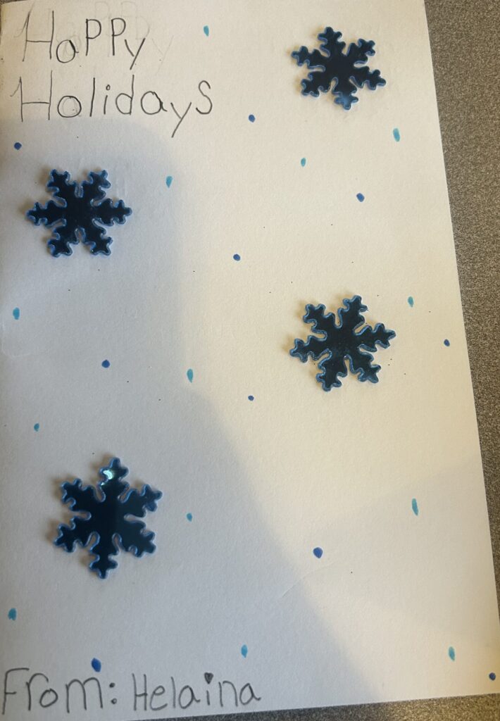 Holiday card artwork submission by Helaina from Spryfield, Halifax (Chebucto Connections)