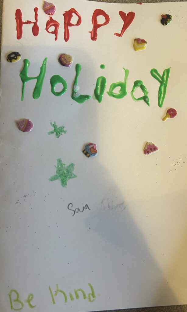 Holiday card artwork submission by Saja from Spryfield, Halifax (Chebucto Connections)