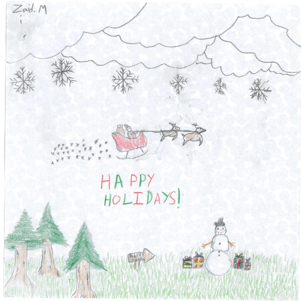 Holiday card artwork submission by Zaid from Toronto, Scarborough Village (YouthLink)